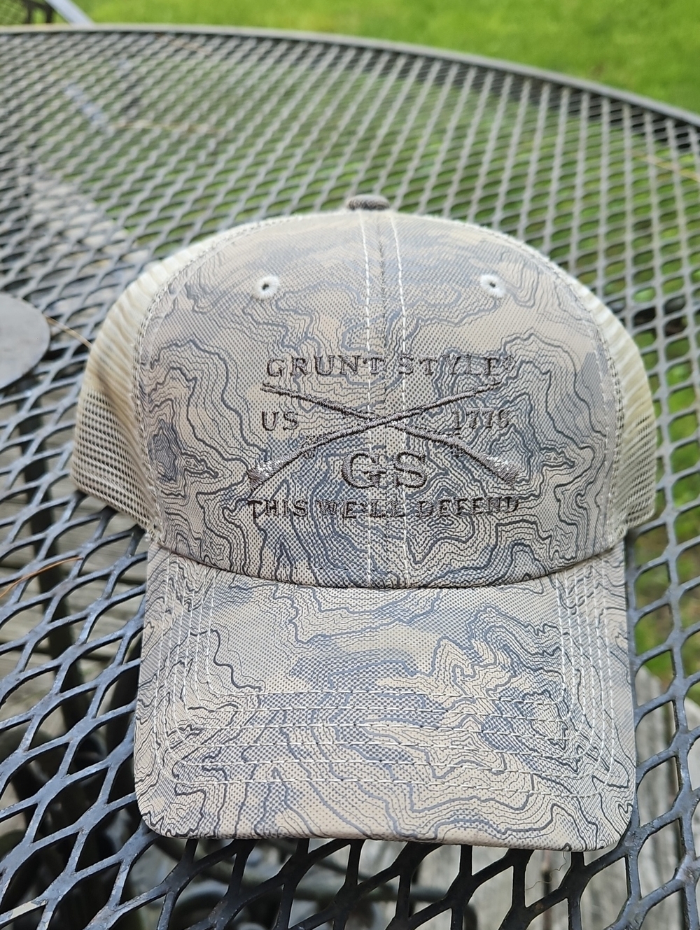 Grunt Style Beige and Gray Topo Mesh Back Hat